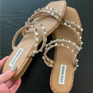 Steve Madden Skyler Tan Studded Slides